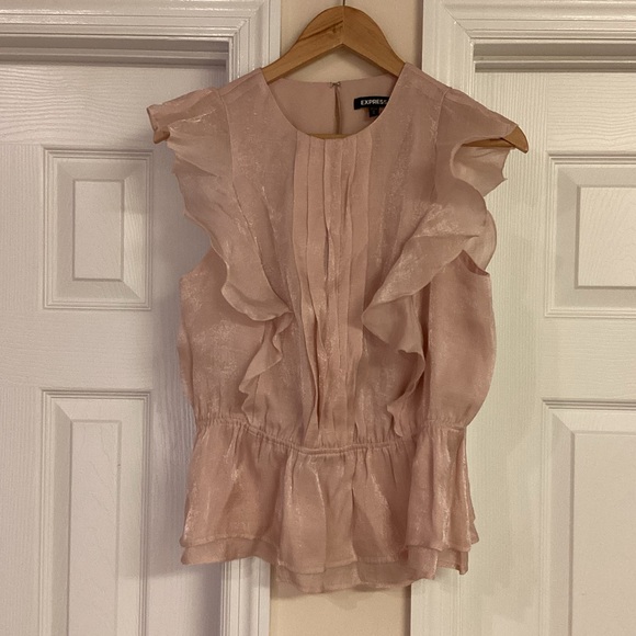 Express Pink Shimmer Ruffle Peplum Top - Picture 3 of 8